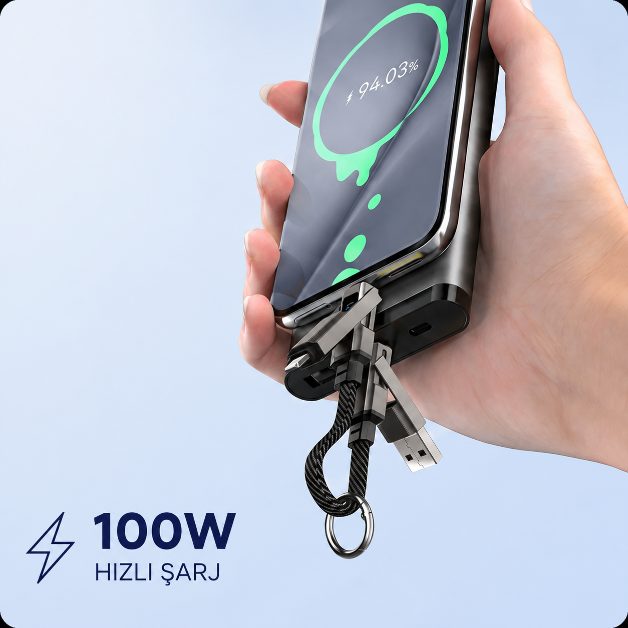 Viora™ 4'ü 1 Arada Dijital Ekranlı Anahtarlık Şarj Kablosu