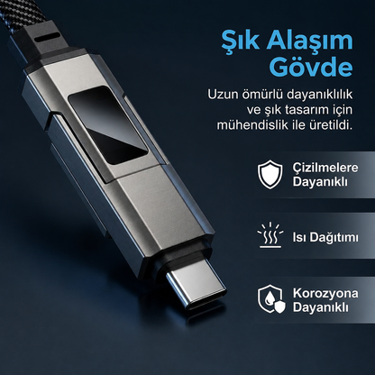 Viora™ 4'ü 1 Arada Dijital Ekranlı Anahtarlık Şarj Kablosu