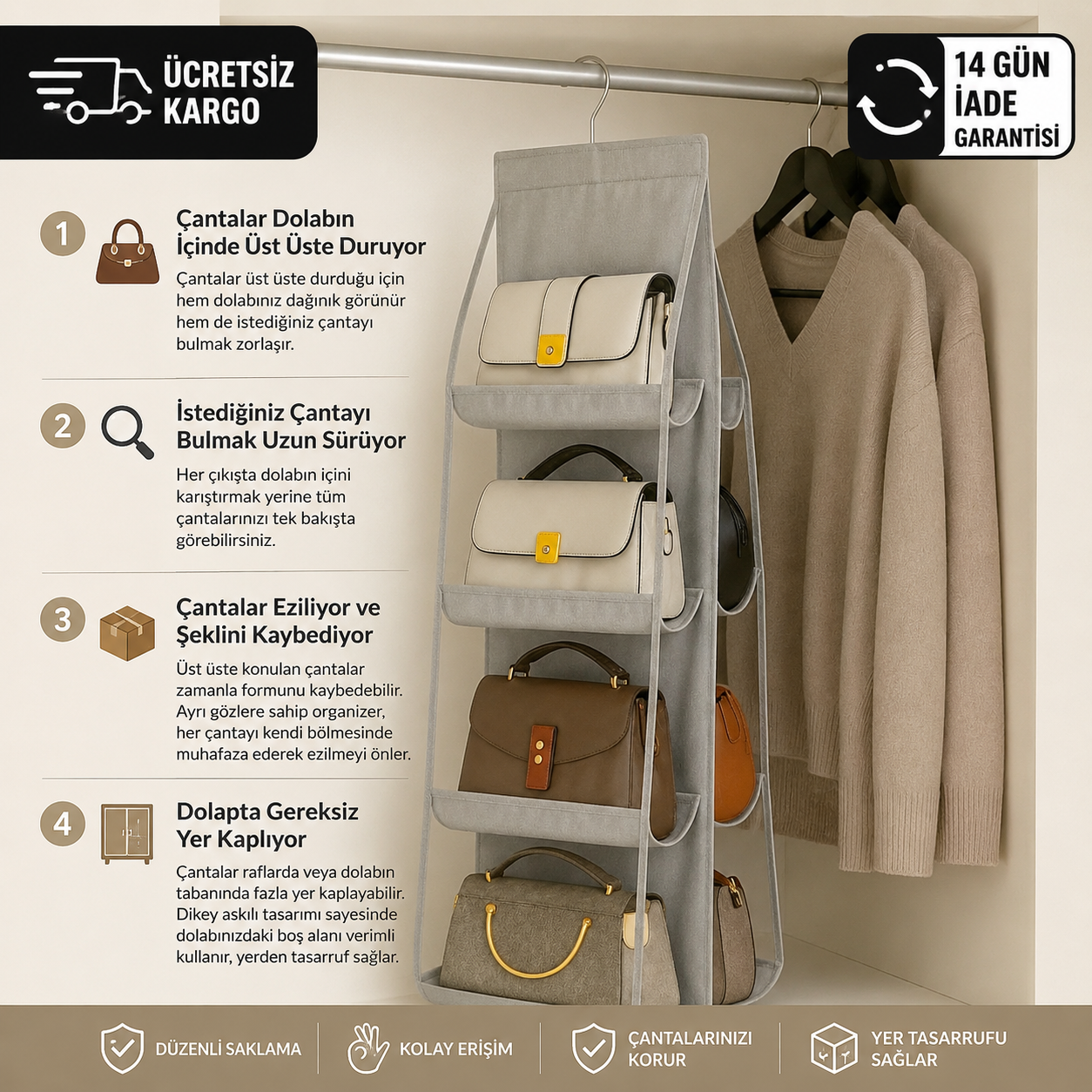 YUMU LIFE™ Askılı Çanta Düzenleyici Organizer