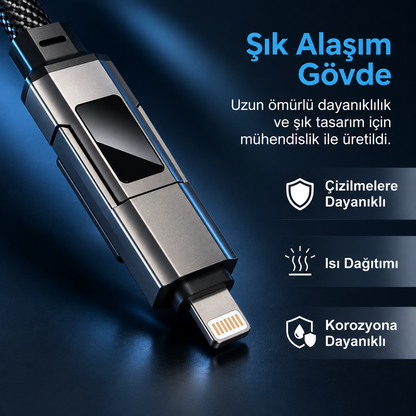 Viora™ 4'ü 1 Arada Dijital Ekranlı Anahtarlık Şarj Kablosu