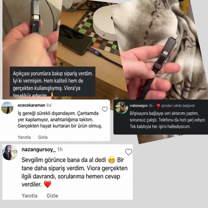 Viora™ 4'ü 1 Arada Dijital Ekranlı Anahtarlık Şarj Kablosu